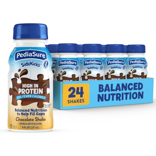 PediaSure SideKicks, Kids Protein Shake, With Key Nutrients and Protein to Help Kids Catch Up on Growth and Fill Nutrient Gaps, Chocolate, 8-fl-oz Bottle, Pack of 24