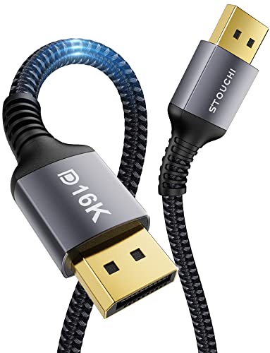 Stouchi Displayport 2.1 Cable 13FT/4M, 80Gbps [16K@60Hz, 8K@120Hz, 4K@240Hz, 1080P@360Hz] HDR, HDCP, DSC 1.2a, FreeSync G-Sync DP Cable for Gaming Monitor, RTX 5090, RX 9070, RTX 6000 Ada