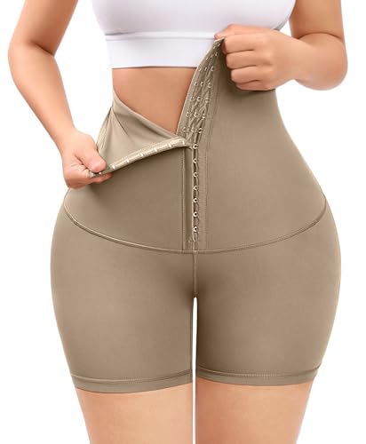 FeelinGirl Body Shaper for Women Tummy Control Shorts High Waisted Shapewear Shorts Waist Trainer Compression Leggings Khaki