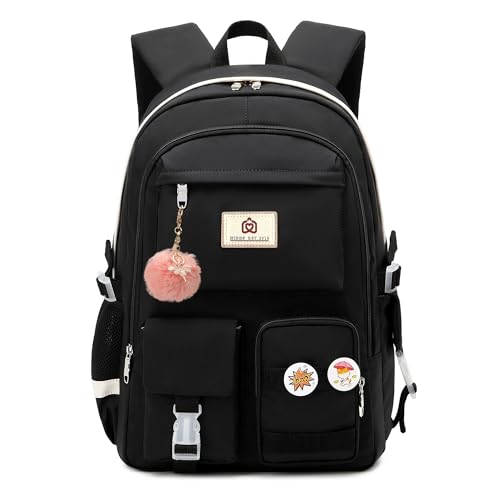 Laptop Backpacks 15.6 Inch College Backpack Elementary Middle High School Bag Large Cute Bookbags Anti Theft Travel Back Pack Casual Daypack Kids Book Bag for Teens Girls Women Students (Black)