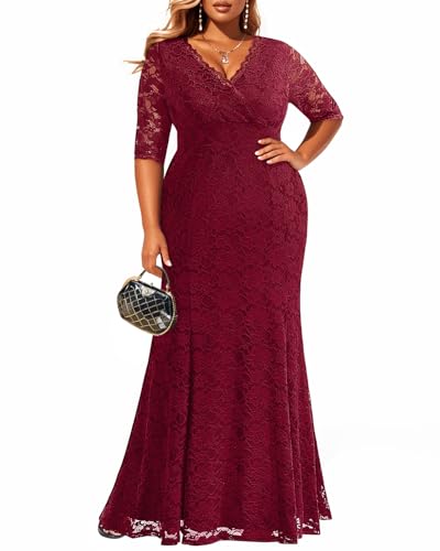 Burgundy Plus Size Dresses Red Formal Evening Party Ball Gown Women Long Prom Holiday Lace Bridesmaid Mermaid Dress 2025