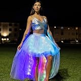 Smart Women's LED Skirt - High-Low White Tulle Light Up Dress for Rave Festivals and Parties (S)