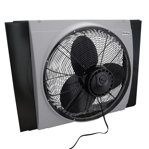 Air King 20" 1/6 HP Whole House Window Fan with 3-Speeds and Storm Guards for Circulation and Exhausting Air, 9166, Black