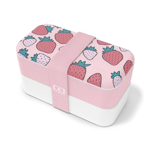 monbento - Bento Box Adult MB Original graphic Strawberry - 2 Leakproof Compartments - Stackable Lunch Box Ideal for Work/Picnic/Sports - BPA Free Food Containers - Microwave & Dishwasher Safe - Pink