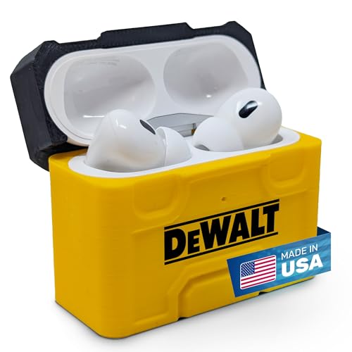 AirPods Pro 1 & 2 Toolbox Case for DeWalt Style – Rugged, Heavy Duty Yellow Case for Apple Earbuds – Tough Toolbox Design Fits First Gen – Durable, Protective Drop