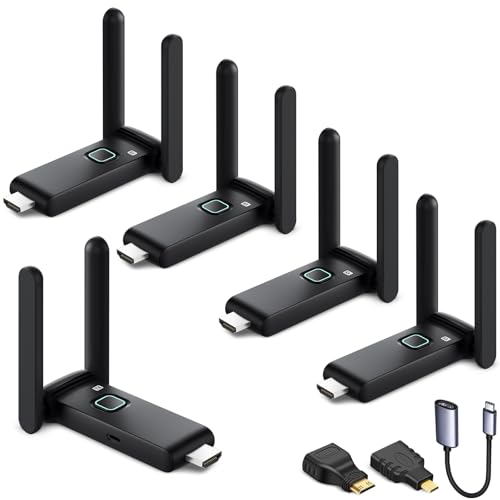 Wireless HDMI Transmitter and 4 Receiver 4k, USB-C to HDMI Adapter Multi TV Extender kit, 2.4/5.8G@60Hz 165FT/50M, Suitable for Expanding from laptops，TV Boxes and Camera to Multiple TVs/Monitors