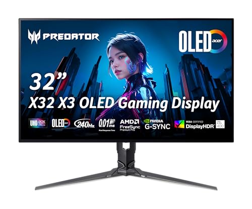 Acer Predator X32 X3 | 31.5" UHD 3840 x 2160 OLED Gaming Monitor | AMD FreeSync Premium Pro | 480Hz at 1920 x 1080 (DFR) | Up to 0.01ms | 1000nits @ HDR 3% | USB Type-C, 1 x DP 1.4 & 2 x HDMI 2.1