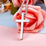 Wolentty Couple Cross Necklace Stainless Steel Religious Matching Necklaces for Valentine's Day Gift (Black/Silver)