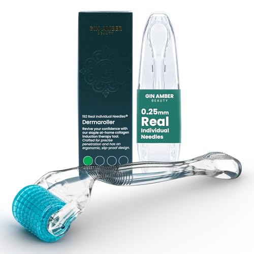 Gin Amber Beauty Derma roller (0.25mm) - 192 Real Individual Needles, Microdermabrasion Device for Skin Care, Serum Absorption with Microneedling, Safe and Painless Revitalizer Tool, Hygienic Case