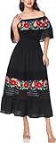 YZXDORWJ Women Embroidered Mexican Present Casual Sexy Lace Off-Shoulder Long Dress (XXL, 348BK)