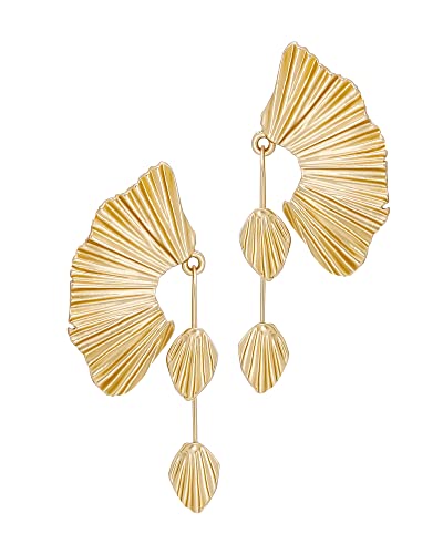 Statement Earrings for Women by SNGIA, Gold Dangle Earrings, Leaf Fan Shape Flower Earrings, Statement Earrings, Gold Statement Earrings,Gold Accessories for Women by SNGIA, Gold Dangle Earrings for Women, Chunky Gold Earrings, Fashion Earrings for Women, Gold Earrings for Women Trendy, 18K Gold Plated Chunky Earrings for Women.