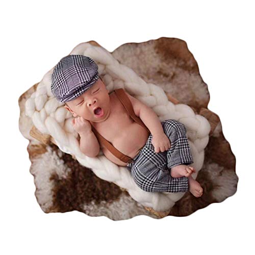 Coberllus Newborn Monthly Baby Photo Props Stripe Cool Boys Cap Rompers Photography (Grey)