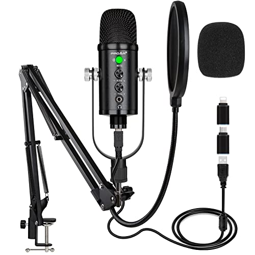USB Condenser Microphone for PC Gaming, Podcast, ASMR & Recording - Cardioid Studio Mic for Phone, Laptop, PS4 & USB-C Devices