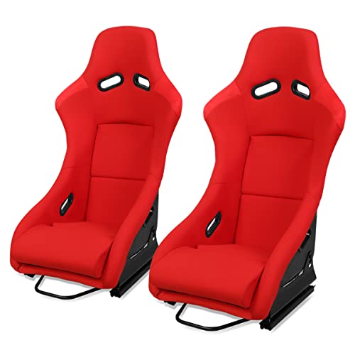 Auto Dynasty Pair of Racing Seat Universal FRP Fixed Position Racing Bucket Seats for 4 Point Harness, 37.5 (H) x 23 (W) x 25 (D) Inches, Driver and Passenger Side, Red