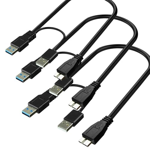 SaiTech IT 1 feet USB 3.0 Dual Power Y Shape Type A to Micro B high Speed Upto 5 Gbps Data Transfer Cable for External Hard Drives (3 Pack) (35cm - 1Feet - 0.35M)