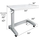 Vaunn FSA/HSA Eligible, Medical Adjustable Overbed Bedside Table with Wheels (Hospital and Home Use), New Tabletop, Light Gray