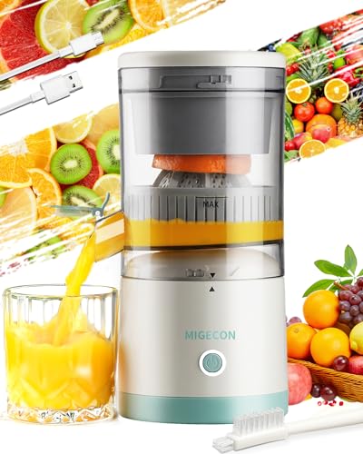 Electric Juicer Rechargeable,Portable Kitchen Gadget for making Orange Juice,Squeezing Oranges,Lemons,Kiwi Fruit,Grapefruits,and Citrus Juices.Comes with USB charging and a Cleaning Brush(White)