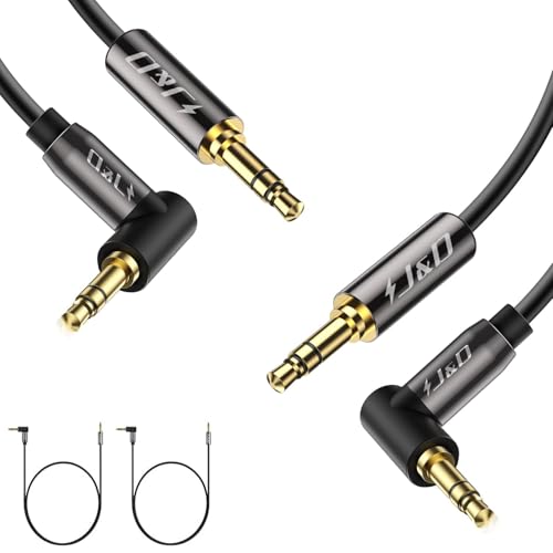 J&D (2 Pack Gold Plated 3.5mm Stereo Audio Aux Jack to Jack Cable 90 Degree Right Angle Compatible for iPhone, Galaxy, Speakers or All Other Devices, 4 Feet