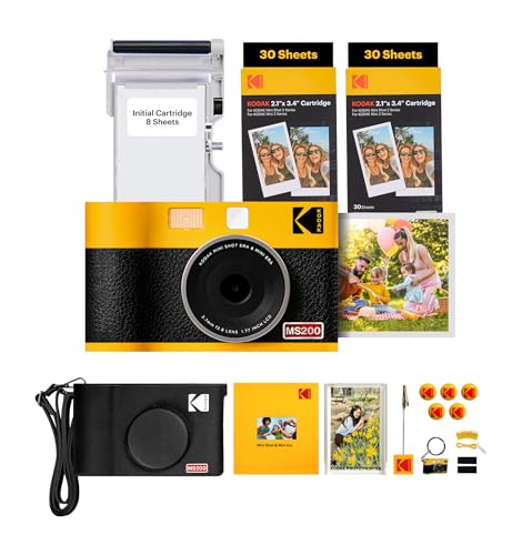 KODAK Mini Shot 2 ERA 4PASS 2-in-1 Instant Camera and Photo Printer (Yellow, Camera + Initial 8 Sheets + 60 Sheets + Accessories)