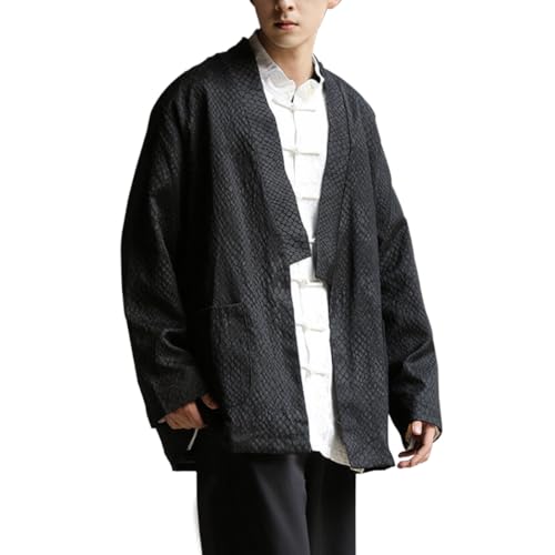 HZCX FASHION Men Women Chinese Traditional Vintage Cardigan Kimono Shirt Jacket Snakeskin Texture Embossed Snake NewYear Robe(Black,Medium)