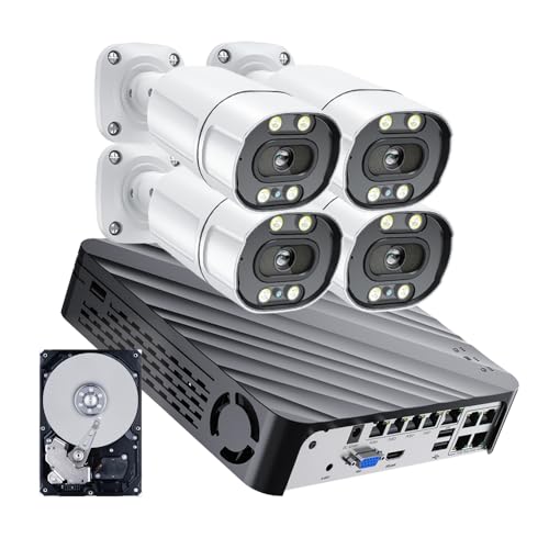 8MP 4K Security Camera System, 8CH NVR Recorder with AI Face Vehicle Detection, UHD IP PoE Cameras with Color Night, Spk Work with Xmeye Pro for Home Business Surveillance, 1TB HDD (4 Camera Kit)