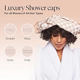 Kitsch Luxury Shower Caps for Women Reusable Waterproof - Flexi Satin Lined, Large Shower Cap for Men, Non-slip, Quick-dry, Adjustable, Stylish Hair Cap for Long & Short Hair - Terracotta Checker