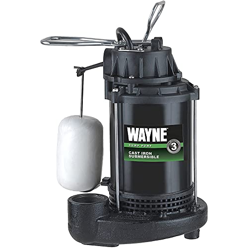 WAYNE CDU790 - 1/3 HP Submersible Cast Iron and Stainless Steel Sump Pump with Integrated Vertical Float Switch - Up to 4,600 Gallons Per Hour - Heavy Duty Basement Sump Pump, Black