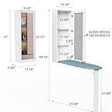 Organizedlife Wall Mounted Ironing Board Cabinet with Iron Storage, Built in Ironing Center, Hanging Ironing Board for Laundry, Folding Leg & Mirror