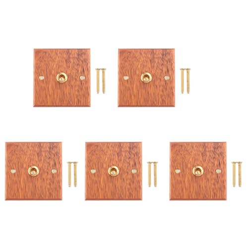 Cwmiibili 5X 86 Type Solid Wood Panel Switch Wall Light Retro Brass Toggle Switch Wood Grain Electrical Switch Socket 1- Switch