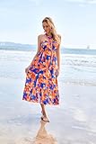 2024 Summer Women's Criss Cross Halterneck Sleeveless Floral Print Flowy A Line Maxi Dress Blue Flowers M