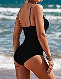 Ekouaer Retro Vintage One Piece Pin Up Bikini Monokinis Swimsuit Black Large