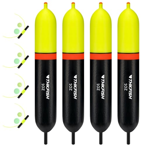 THKFISH Slip Bobbers Floats, EVA Foam Slider Floats, Weighted Fishing Bobbers for Sea Fishing Catfish Bobbers Assortment Freshwater, 4PCS Floatage 1-4oz