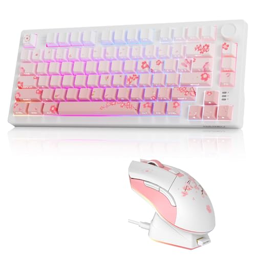 DAREU EK75PRO Sakura Pink Wireless Mechanical Gaming Keyboard and Wireless Gaming Mouse with Charging Dock Combo(Cloud Switch)