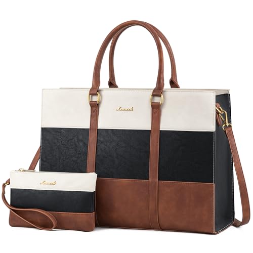 LOVEVOOK Laptop Bag for Women, 15.6 Inch Work Bags for Women, Vintage Leather Laptop Tote Bag, Waterproof Computer Bags with Clutch Purse, Large Capacity Briefcase, Business Office Handbag for Work