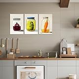 Kitchen Wall Art 3 Piece Cucumber Carrot Beet Picture Vegetable in Bottle Painting Pickle Canvas Prints Funny Artwork Dining Room Bar Restaurant Wall Decor Framed(Kitchen-6,12.00"x16.00"x3P)