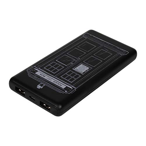 FAMETEK Doctor Who Phone Charger | Slim Pocket Sized 10,000mAh Power Bank with Tardis Design, 2 USB Outputs, 2.1A & 1A, Charges Two Devices, USB-A Charging, Phone and Tablet Backup Battery.