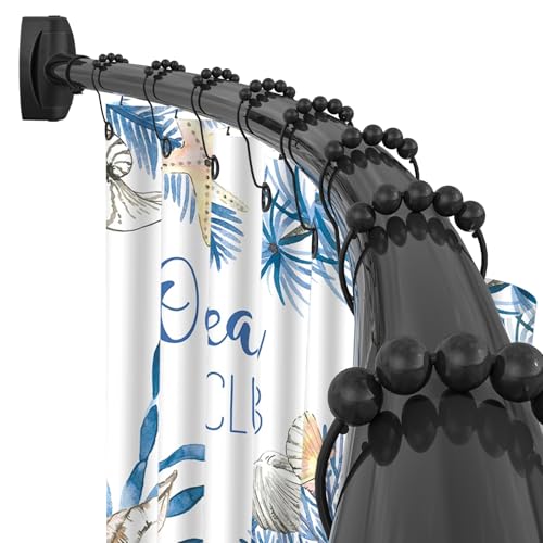 YNL Curved Shower Curtain Rod 35-82In(2.9-6.8Ft), Matte Black Rounded Rustproof Shower Rod for Bathroom Bathtub, Adjustable Arched Shower Rod, Never Rust|Extra Space|Non-Slip|Expandable|Need to Drill