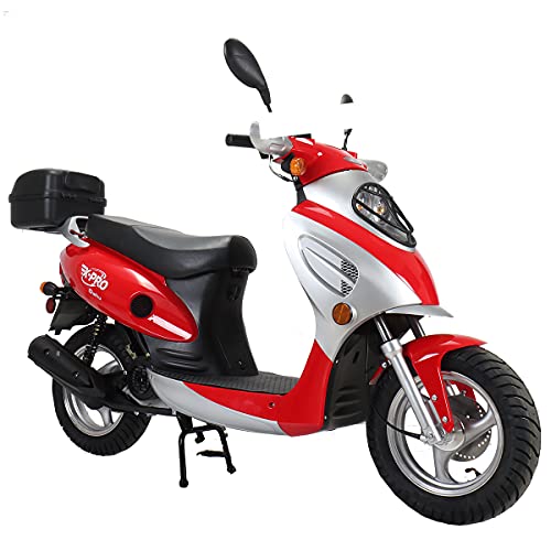 X-PRO Oahu 50cc Moped with 10" Aluminum Wheels, Rear Trunk! Electric/Kick Start! Large Headlight! (Red)