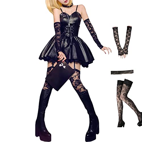 HBJZJIENI Misa Amane cosplay outfit Death note gothic black dress Lolita cosplay costume Halloween maid costume for women (as1, alpha, xx_s, 3x_l, regular, regular, Black, M)
