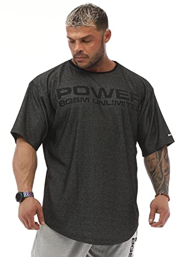 Men's Oversize Gym Fitness and Bodybuilding T-Shirt, Cotton O-Neck Lifestyle Top (Anthracite, XXL)