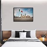 Black Framed Wall Art Picture on Canvas Zocalo Square and Mexico City Cathedral Mexico City Mexico Poster Artwork Stretched & Framed Paintings Home Decor Living Room Ready to Hang 23"X34"