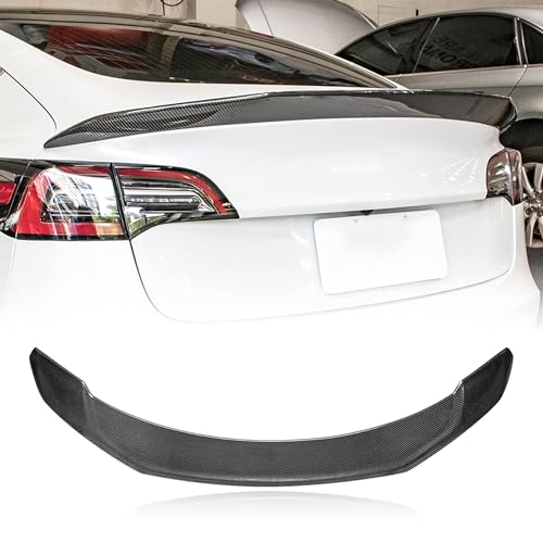 AeroBon Real Carbon Fiber Trunk Spoiler Compatible with 2017-2023 Tesla Model 3 Rear Spoiler (Big Style)