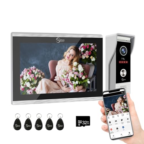 Wired Video Doorbell Apartment Intercom System,10 Inch Full Touch Monitor,1080P Doorbell Camera,TUYA WiFi Smart Home Video Intercom Door Phone Kits IC Unlock for Villa Home,32G