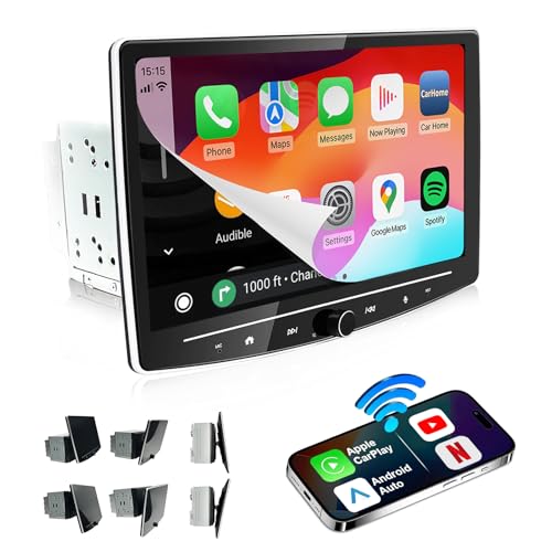 Double Din Car Stereo Wireless Apple CarPlay Android Auto 10 Inch Radio, Android 12 Detachable QLED Floating Car Play Touchscreen with YouTube Netflix Tiktok Bluetooth Navigation, 240W, 32GB, SWC