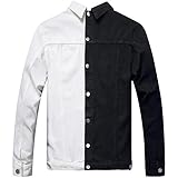 LZLER Jean Jacket for Men,Separable Left&Right Ripped Slim Fit Mens Denim Jacket(1802White-Black, Large)