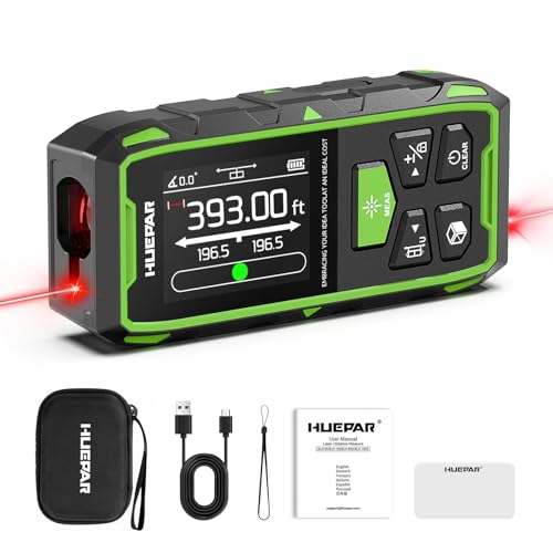 Huepar Professional Dual Laser Measuring Tool 393ft, Rechargeable Bilateral Laser Measurement Tool, Digital Laser Room Measure Devices, Metro Laser Measurement Tool with Angle Sensor, Magnetic Back