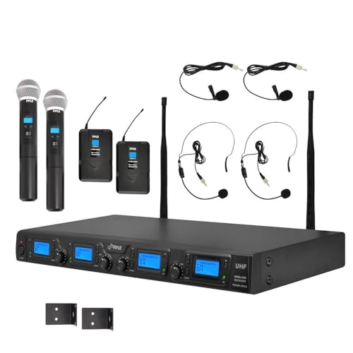 Pyle Upgraded Wireless Microphone System - 4-Channel, includes (2) Handheld Mics, (2) Beltpack, (2) Lavalier Mics & (2) Headset Mics-PDWM4350U.5