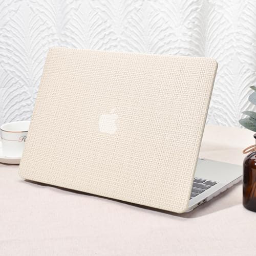 Seorsok Compatible with MacBook Air 13.6 inch Case 2022-2024 2025 A3240 M4 A2681 M2 A3113 M3 Touch ID,Elegant Leather Plastic Hard Case with Transparent Keyboard Cover,Beige Woven