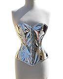 Overbust Silver PVC Corset Heavy Duty Corset Women's Shiny PVC Corset Steel Boned Corset Silver Corset (US, Alpha, Large, Regular, Regular, Silver)