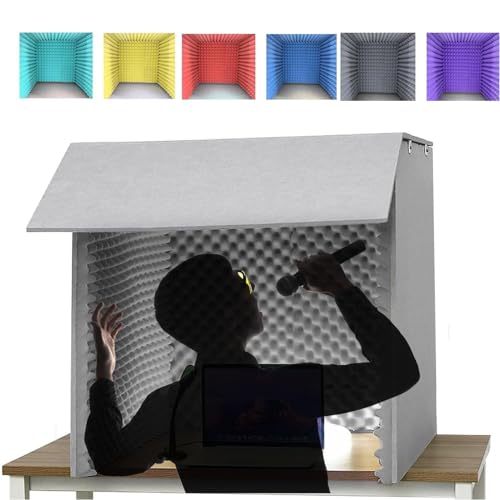 Desktop Soundproof Cover, Portable Recording Booth, Self Made Sound Booth Box, Isolation Booth for Music Studio Bedroom Home, Decreasing Noise For Recording Studio, Podcasts, Singing,Grey-80x80x80CM